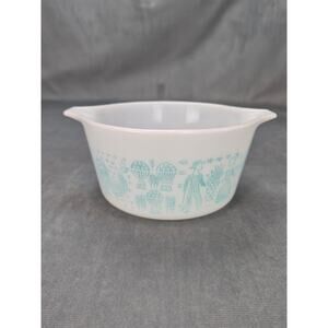 Pyrex Butterprint Amish Vintage White & Turquoise Casserole Dish 473 1 Quart